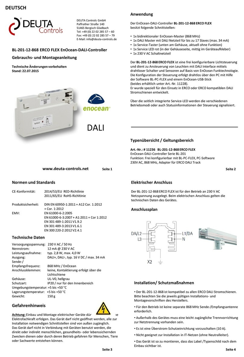 DEUTA Controls EnOcean-DALI BL-201-12-868 ERCO FLEX Assembly instructions and operating manual