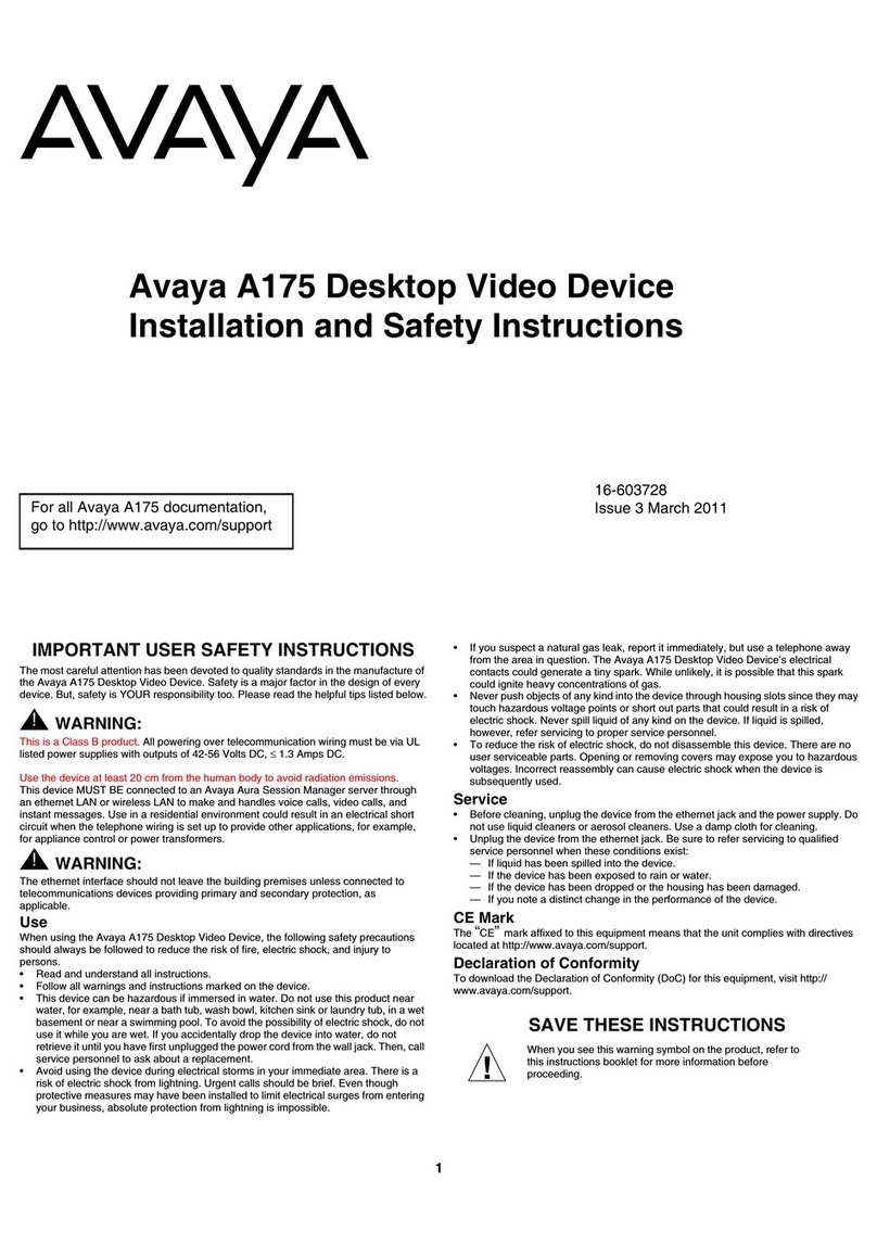 Avaya A175 Installation and safety instructions Avaya A175 Installation and safety instructions