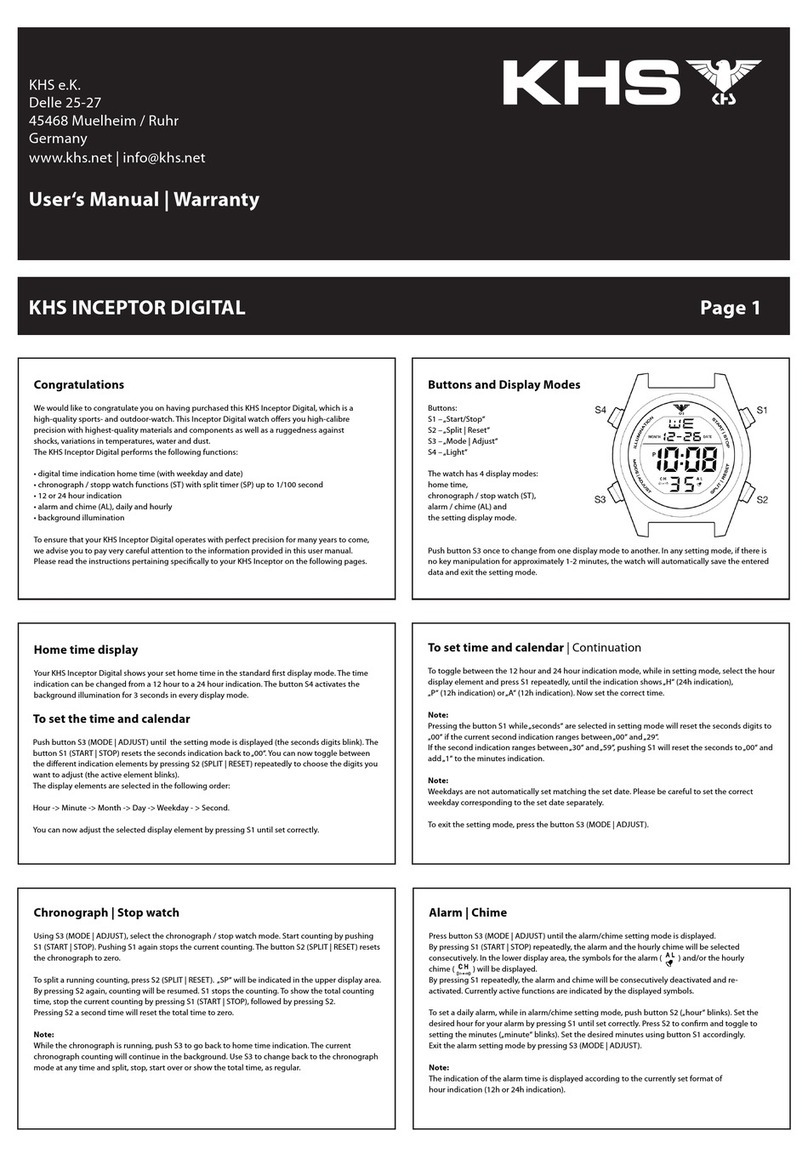 KHS INCEPTOR DIGITAL User manual & warranty