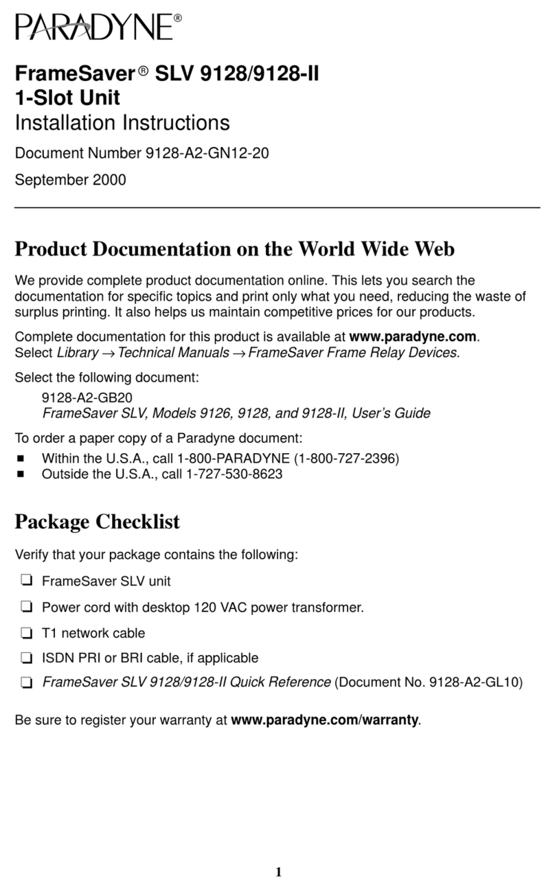 Paradyne FrameSaver SLV 9128 installation instructions