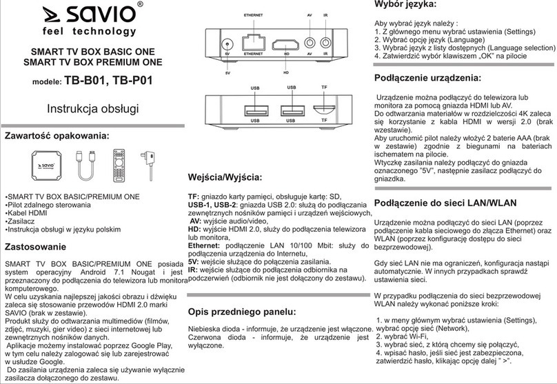 Savio SMART TV BOX BASIC ONE TB-B01 user manual