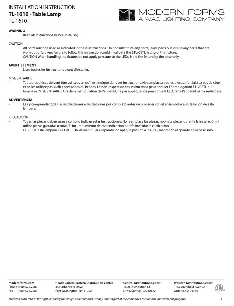 Modern Forms TL-1610 Installation instruction