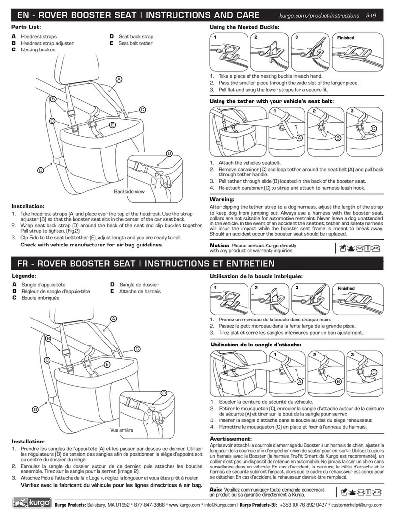 Kurgo ROVER BOOSTER SEAT Instructions and care