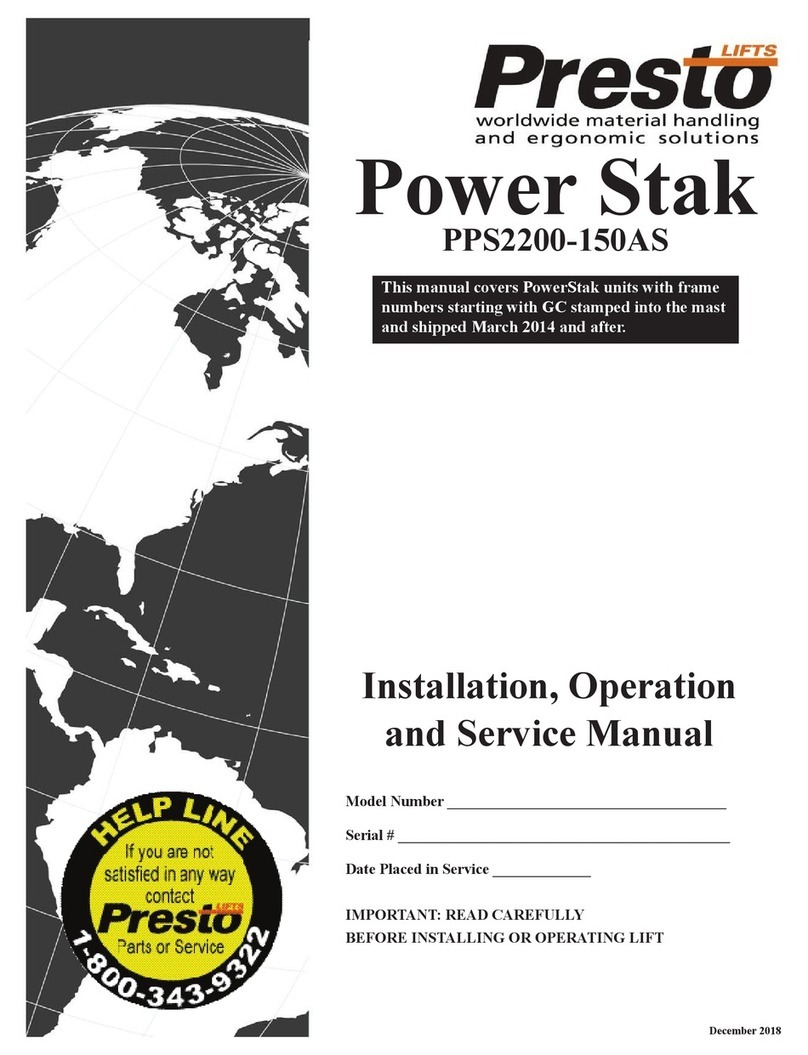 Presto Lifts Power Stak PPS2200-150AS Installation, operation and service manual Presto Lifts Power Stak PPS2200-150AS Installation, operation and service manual