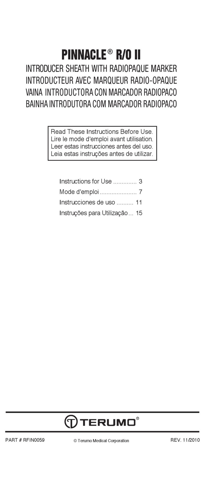 Terumo Pinnacle R/O II User manual