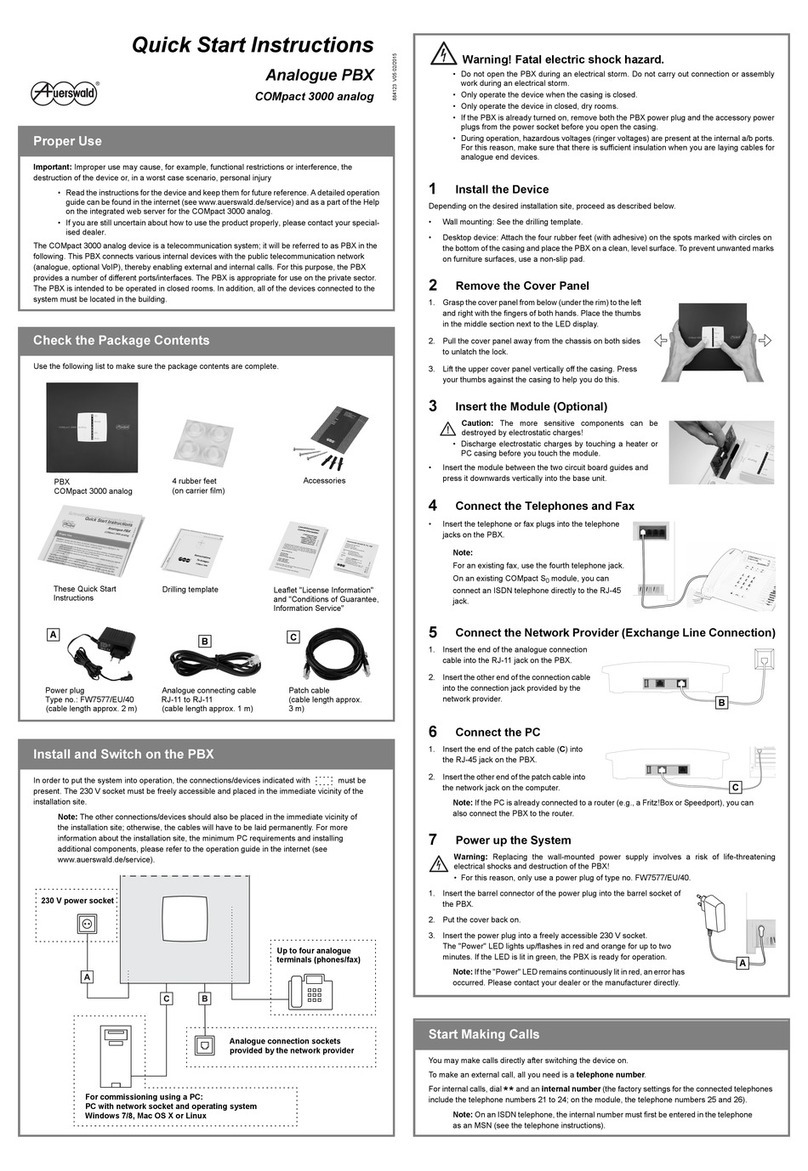 Auerswald COMpact 3000 analog Quick start instructions