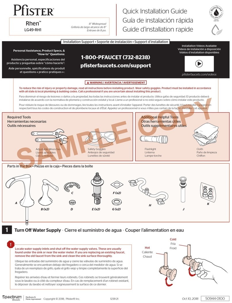 Pfister Rhen LG49-RH1 Quick installation guide Pfister Rhen LG49-RH1 Quick installation guide