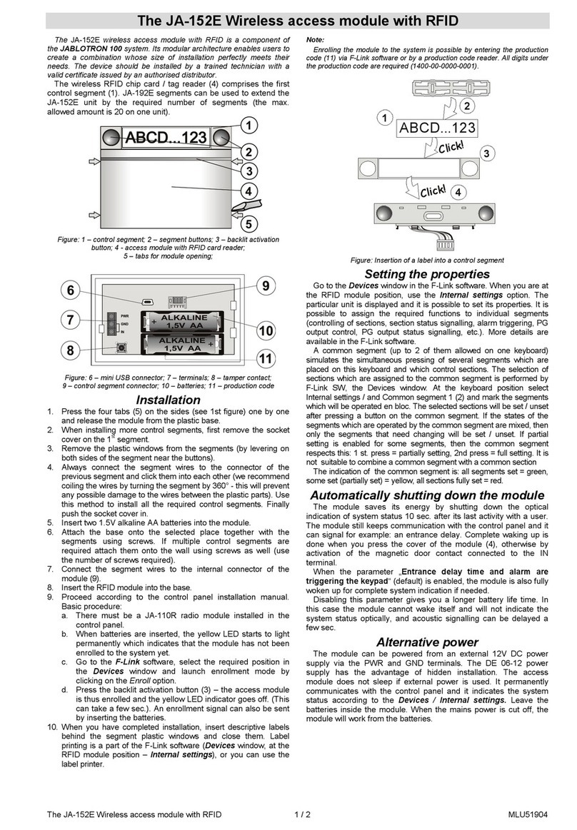 jablotron JA-152E quick start guide