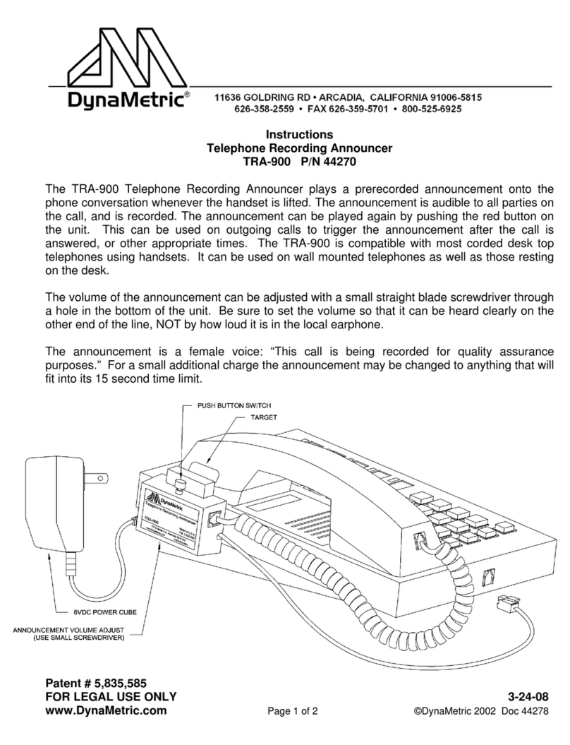 DynaMetric TRA-900 instructions