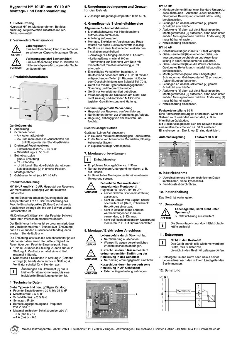 Maico HY 10 UP Mounting and operating instructions