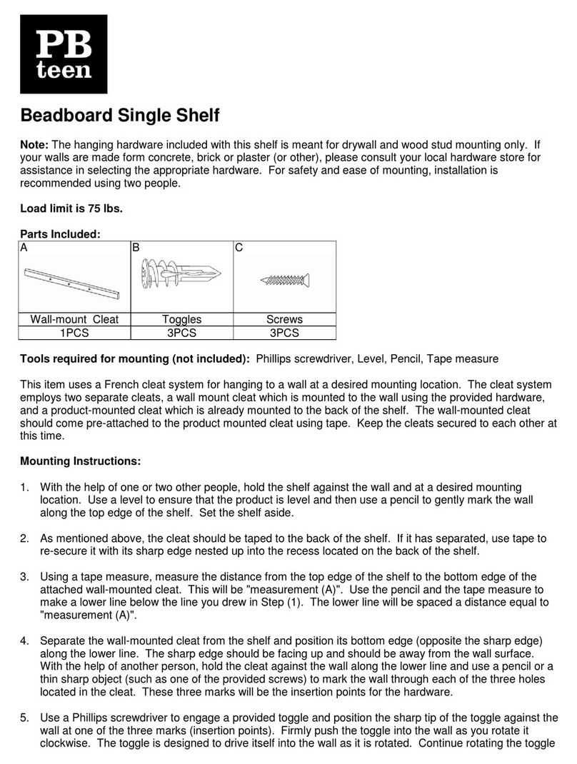 PB TEEN Beadboard Single Shelf quick guide PB TEEN Beadboard Single Shelf quick guide