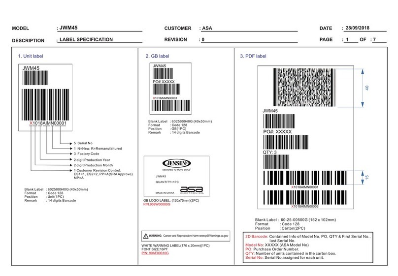 ASA Electronics Jensen JWM45 quick start guide