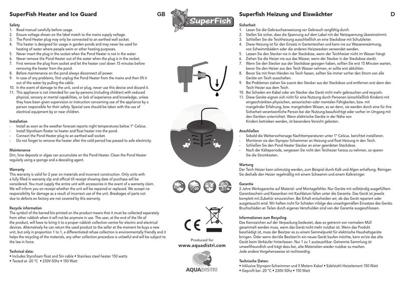 Aquadistri SuperFish Heater and Ice Guard User manual
