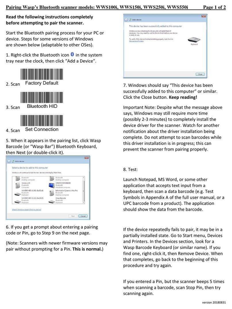 Wasp Barcode Technologies WWS250i quick start guide