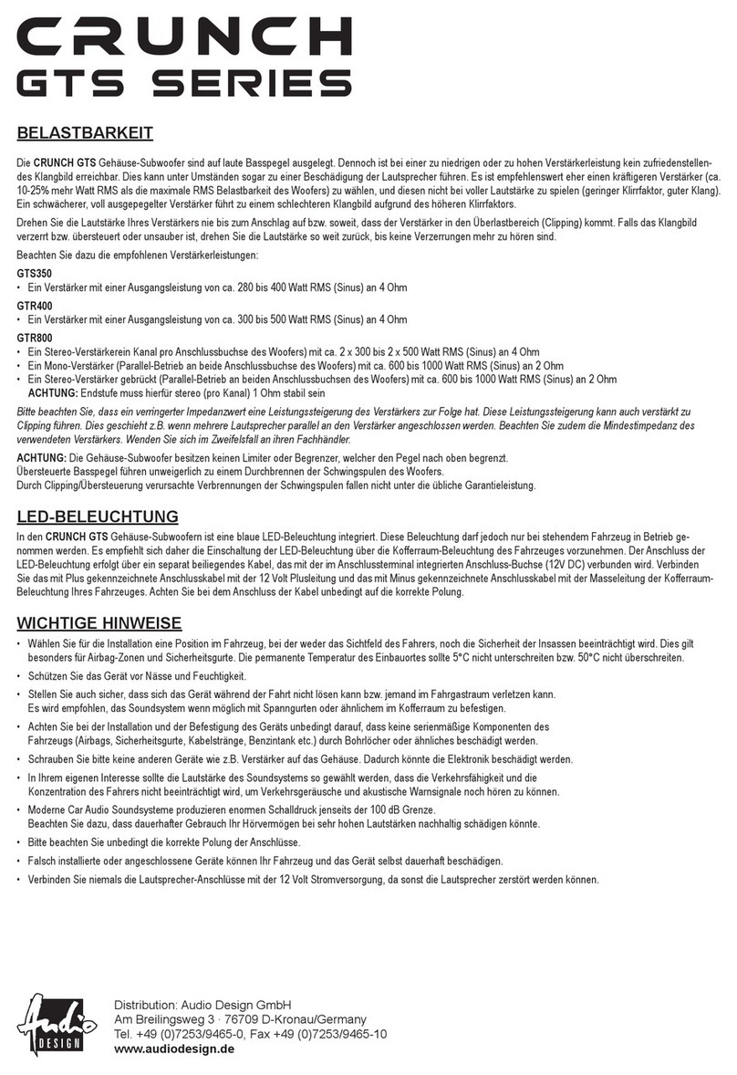 Audiodesign CRUNCH GTS Series quick start guide Audiodesign CRUNCH GTS Series quick start guide