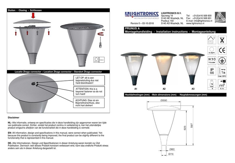 Lightronics PRUNUS A Series installation instructions