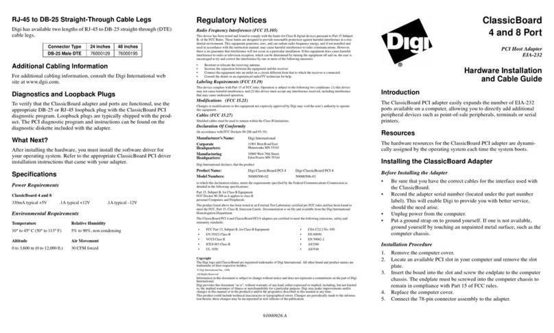 Digi ClassicBoard PCI 4 Hardware Installation and Cable Guide