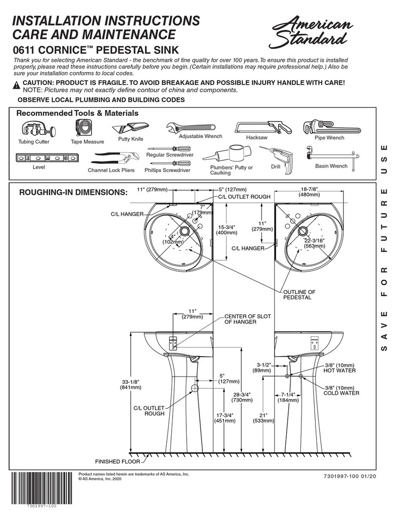 American Standard CORNICE 0611 INSTALLATION INSTRUCTIONS CARE AND MAINTENANCE
