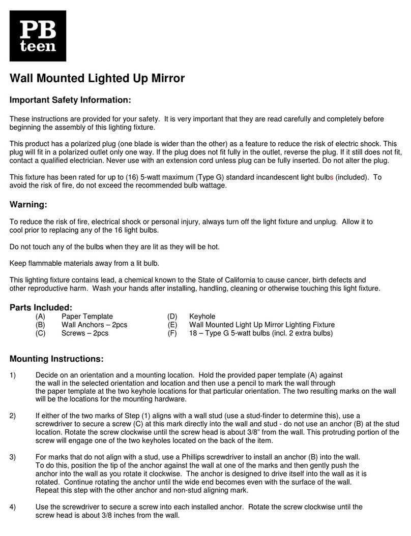 PB TEEN Wall Mounted Lighted Up Mirror Assembly manual