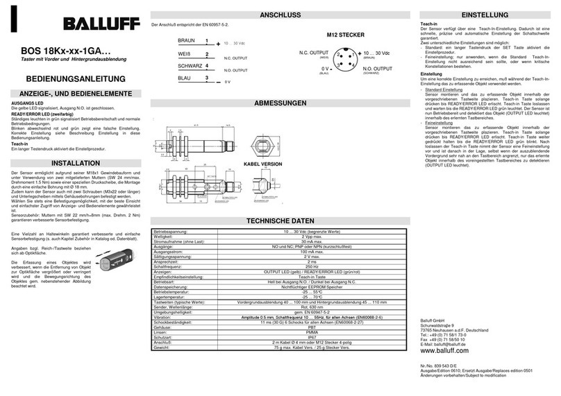 Balluff BOS 18K 1GA Series User manual