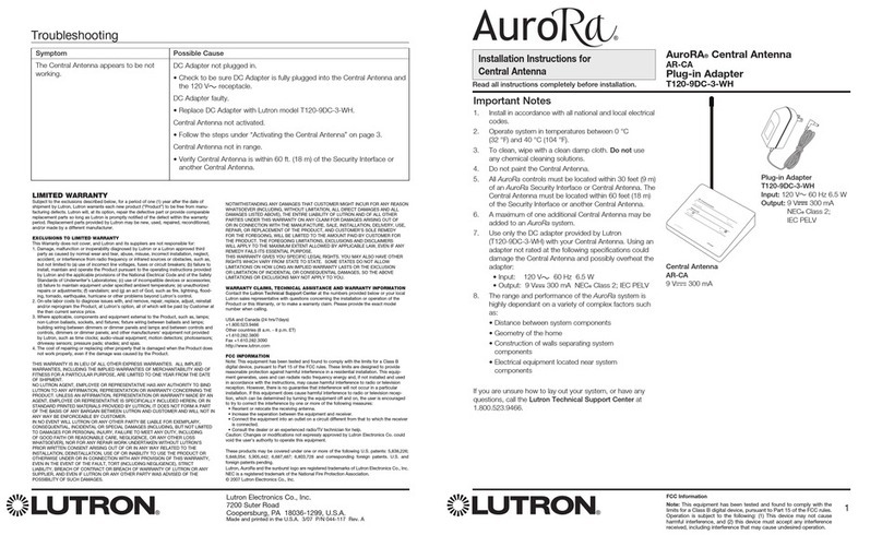 Lutron Electronics AuroRA AR-CA installation instructions