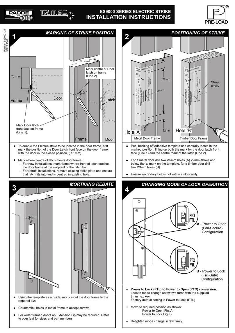 Lockwood PADDE TRIMEC PRE-LOAD ES9000 Series installation instructions
