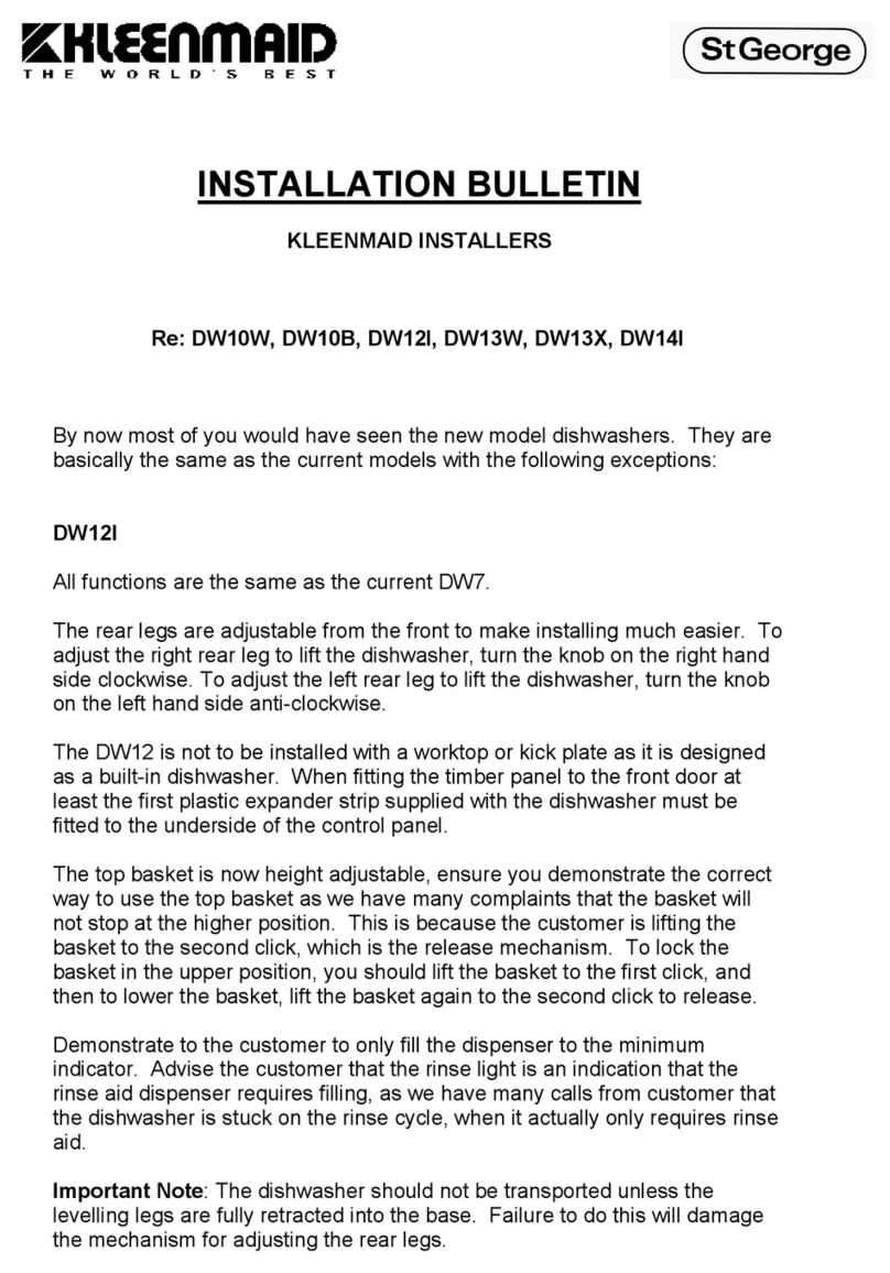 Kleenmaid ST GEORGE DW10W Installation Bulletin