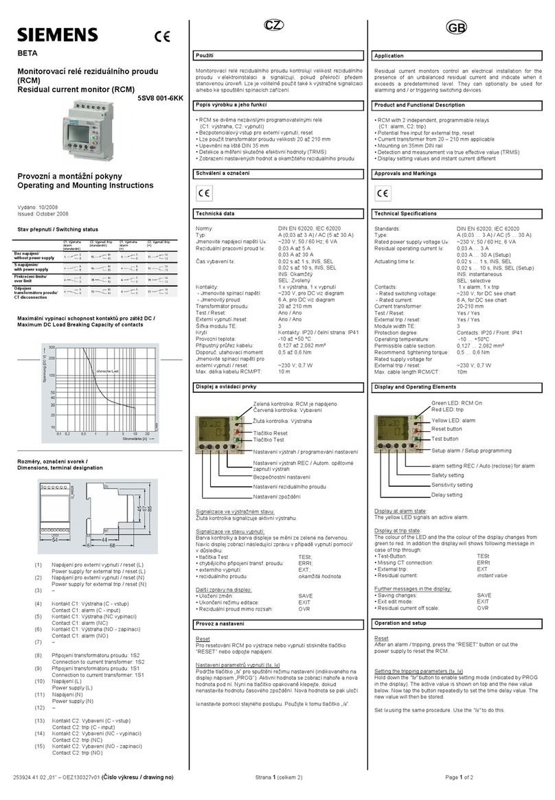 Siemens BETA 5SV8 001-6KK Operating and mounting instructions