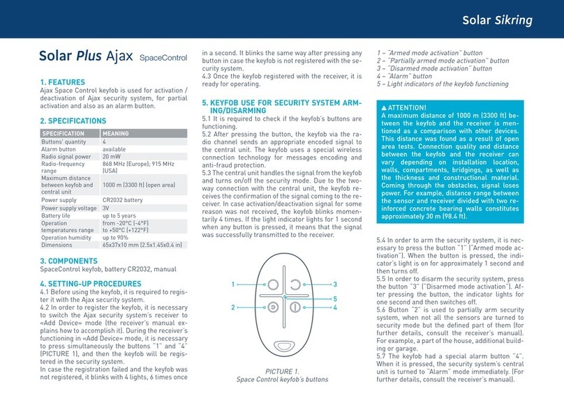 Solar AJAX SpaceControl quick start guide