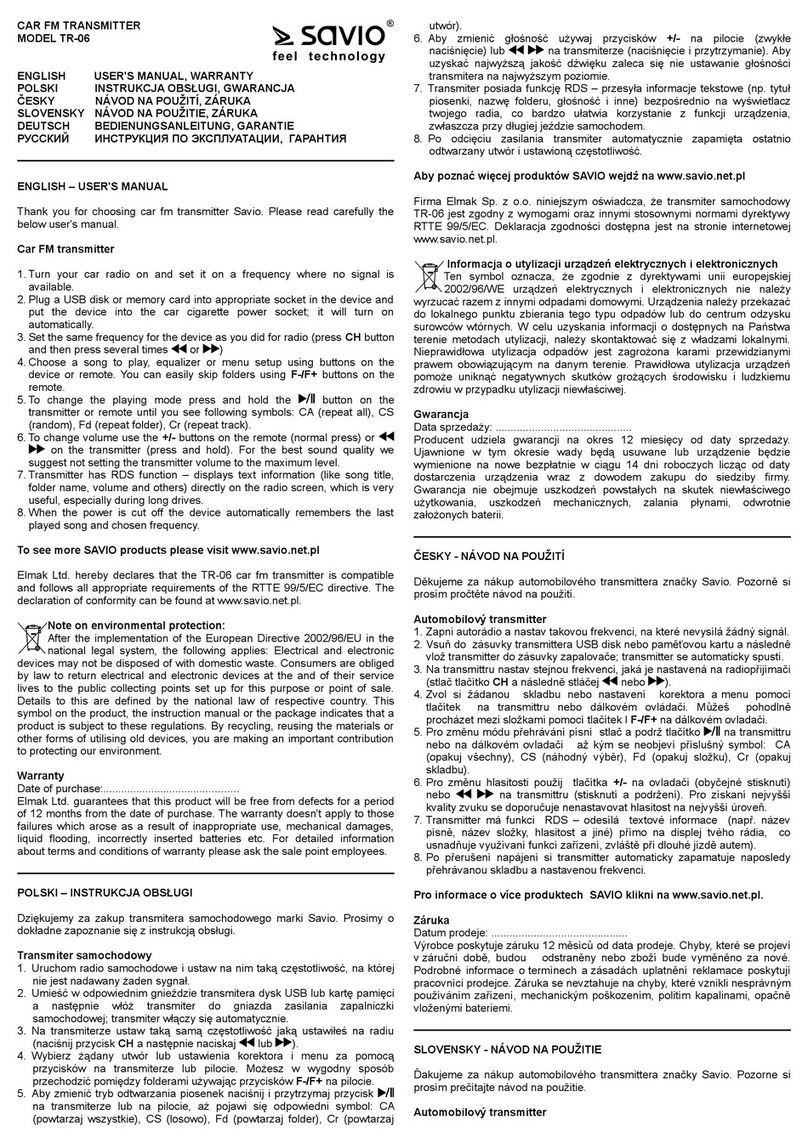 Savio TR-06 User manual & warranty