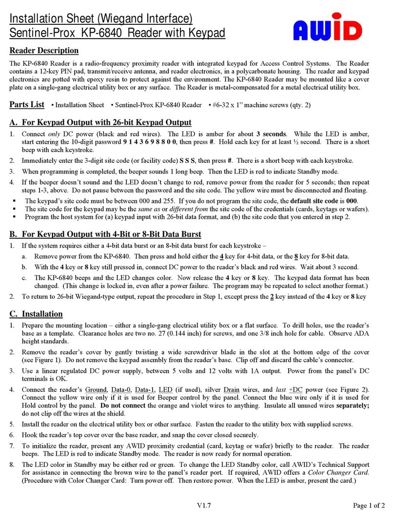 AWID Sentinel-Prox KP-6840 Installation sheet
