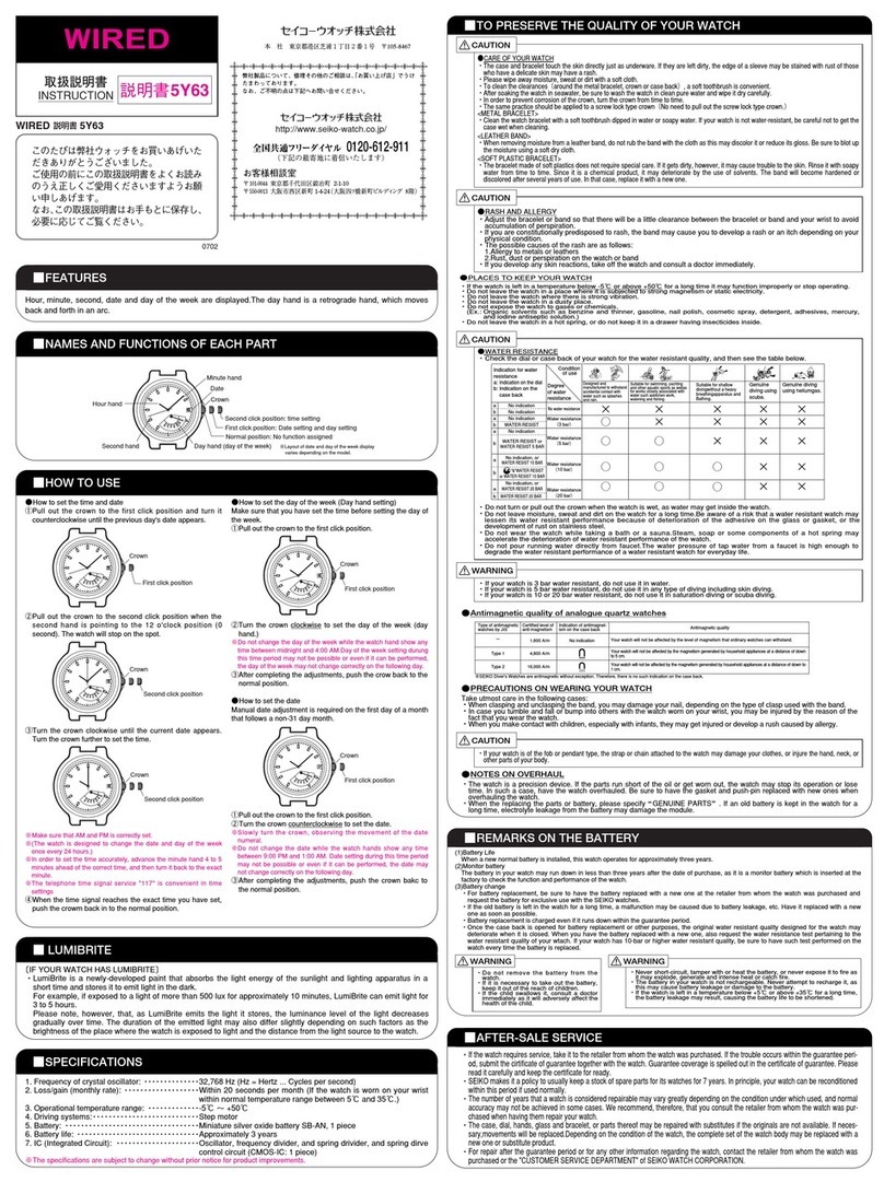 Seiko WIRED 5Y63 User manual Seiko WIRED 5Y63 User manual