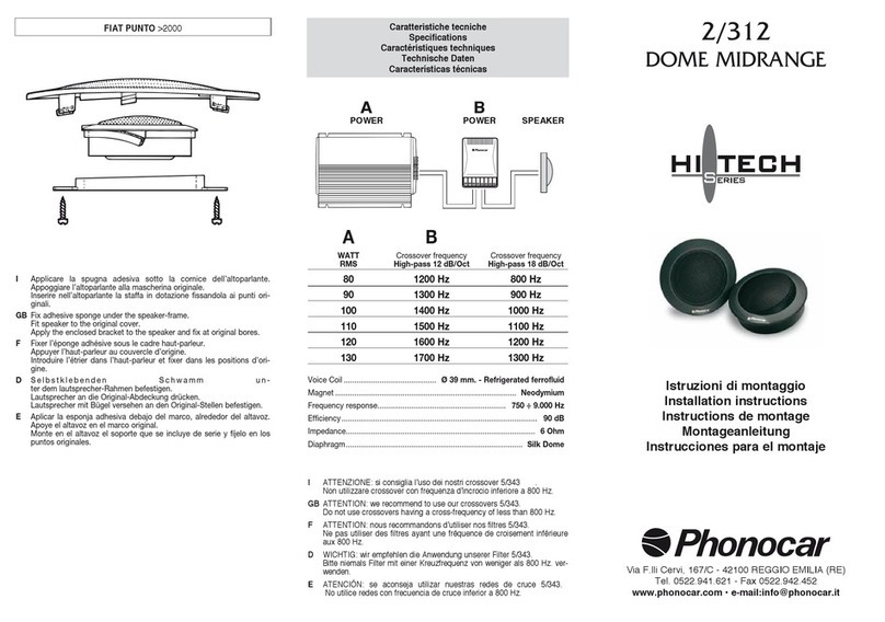Phonocar Hi Tech Series Installation instruction