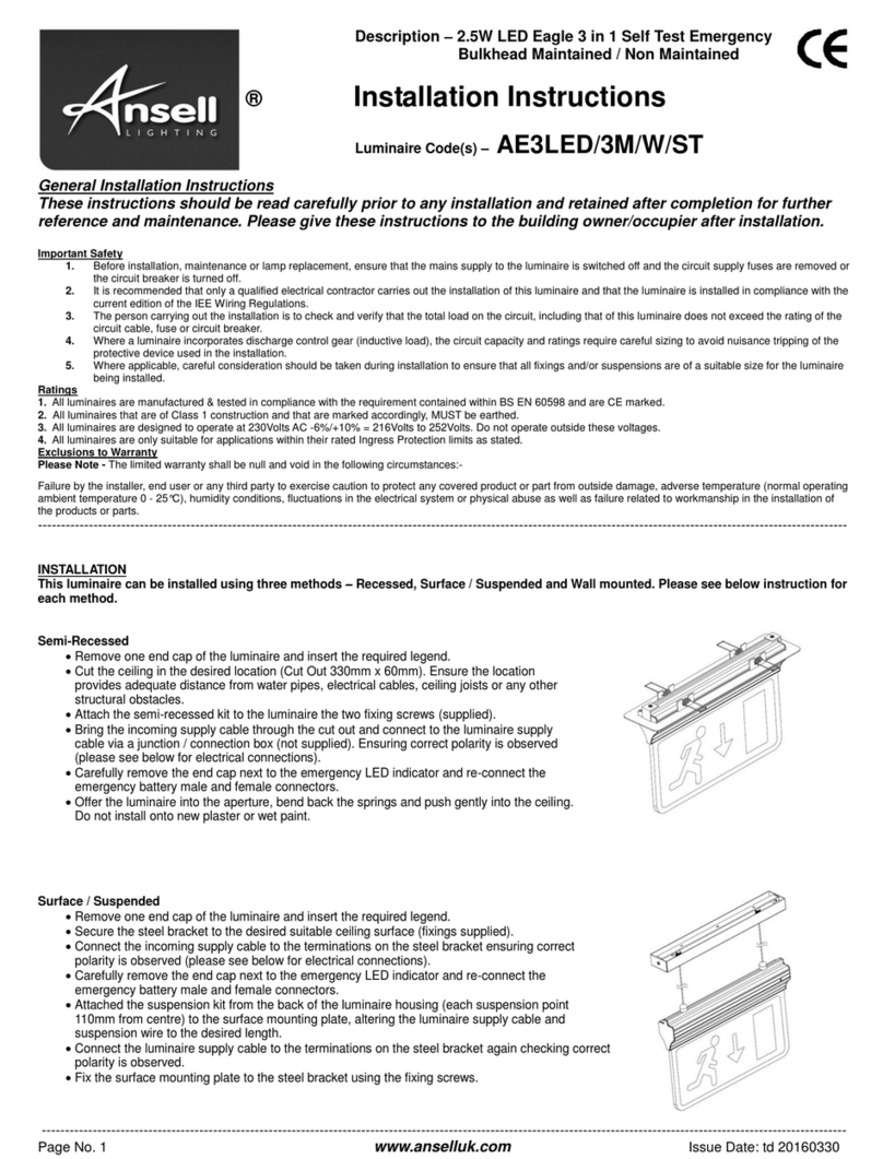 Ansell AE3LED/3M/W/ST installation instructions Ansell AE3LED/3M/W/ST installation instructions
