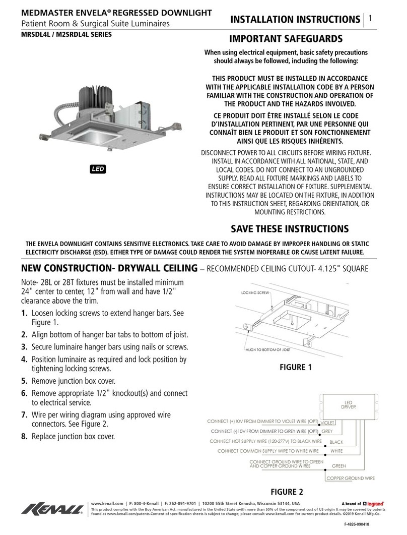 kenall MEDMASTER ENVELA MRSDL4L Series installation instructions kenall MEDMASTER ENVELA MRSDL4L Series installation instructions