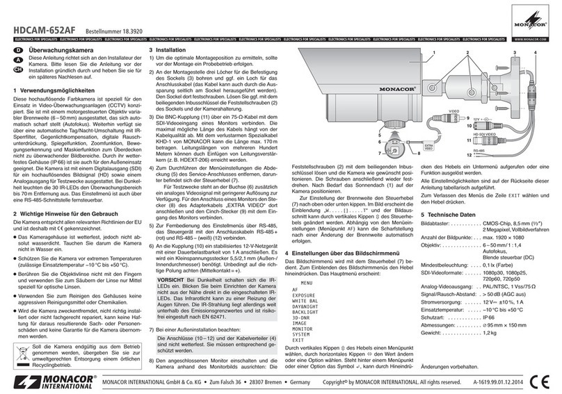 Monacor HDCAM-652AF operating instructions