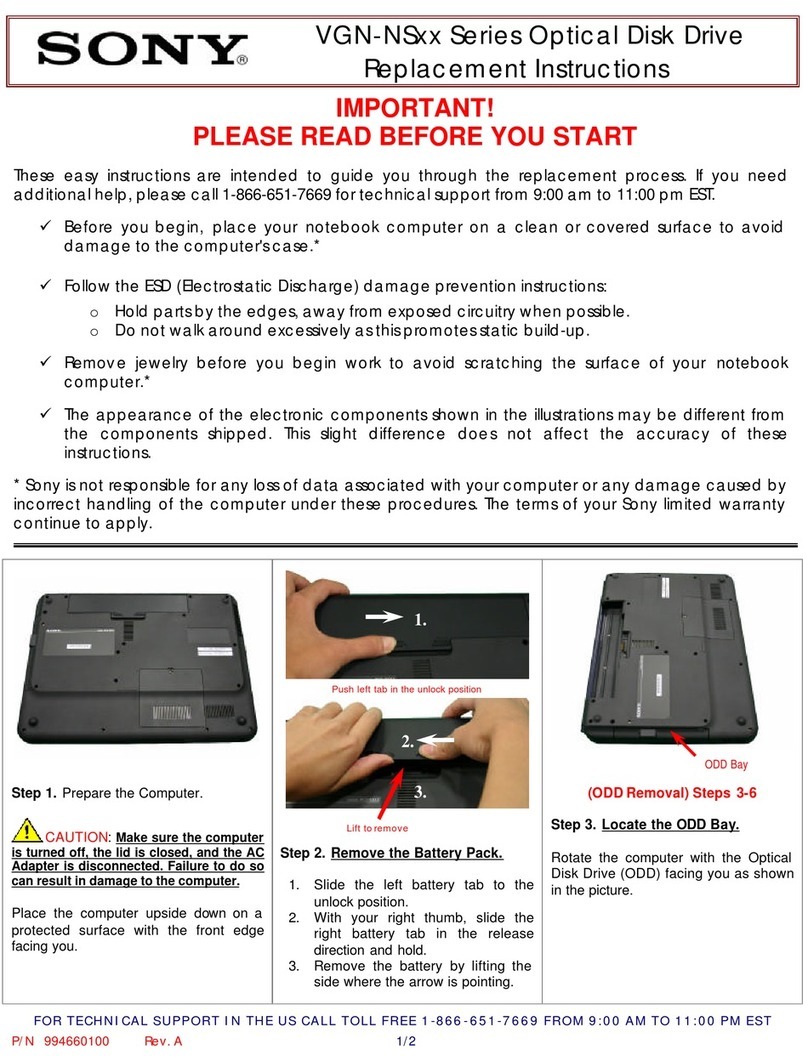 Sony VGN-NS Series Replacement instructions