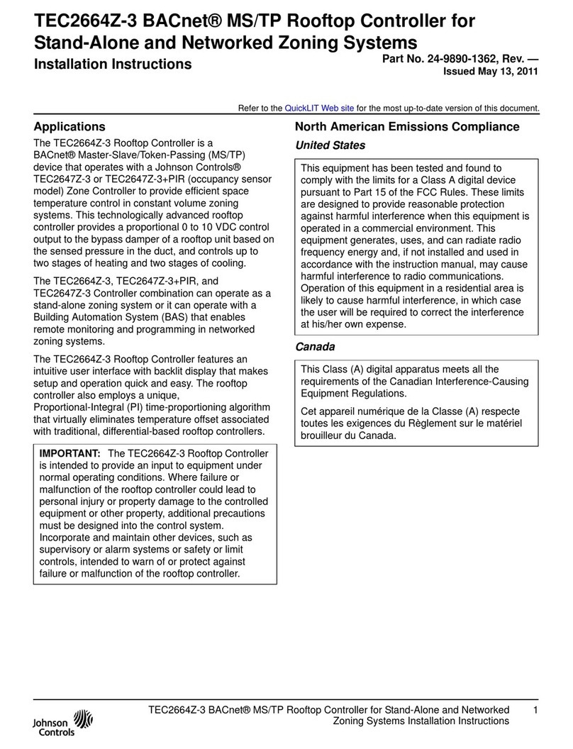 Johnson Controls TEC2664Z-3 BACnet User manual