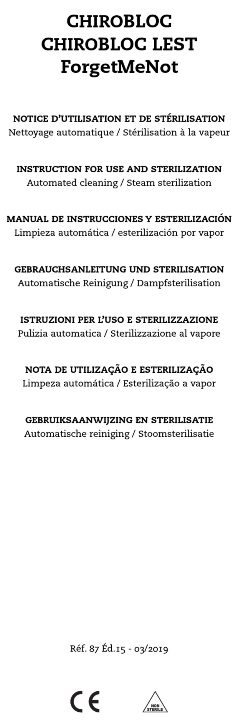 AREX CHIROBLOC CBM INSTRUCTION FOR USE AND STERILIZATION