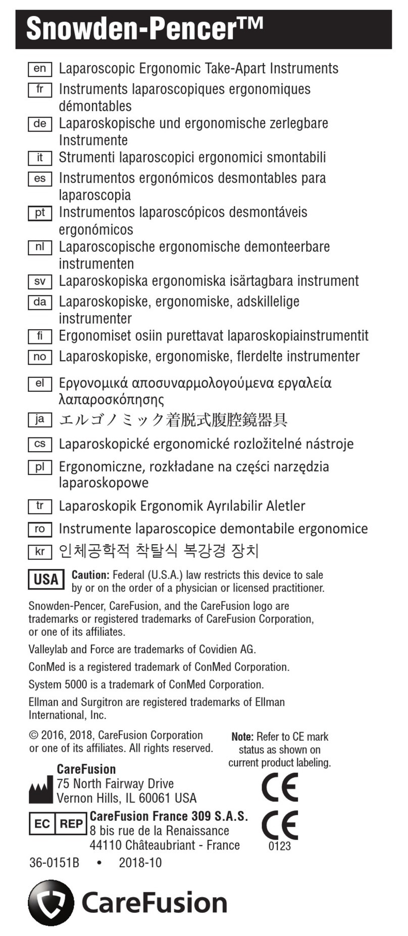 Care Fusion Snowden-Pencer User manual