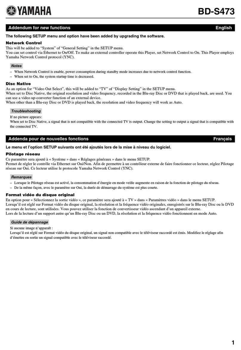 Yamaha BD-S473 Addendum manual