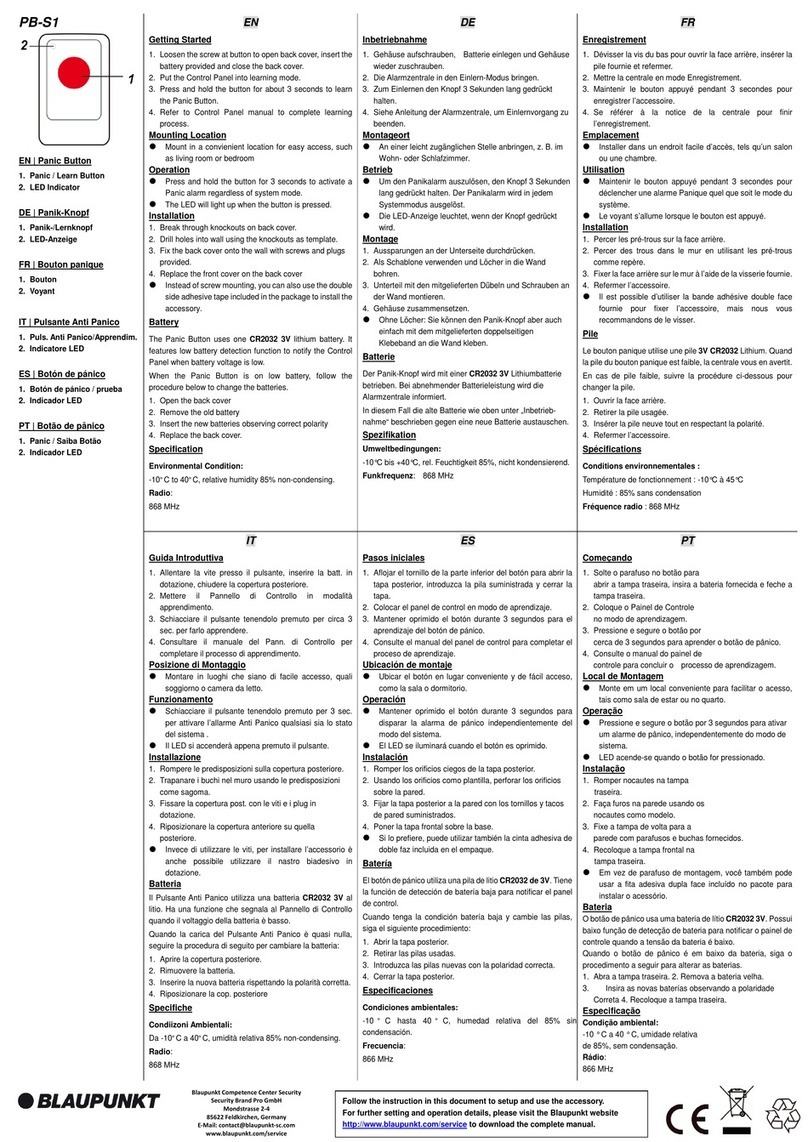 Blaupunkt PB-S1 quick start guide