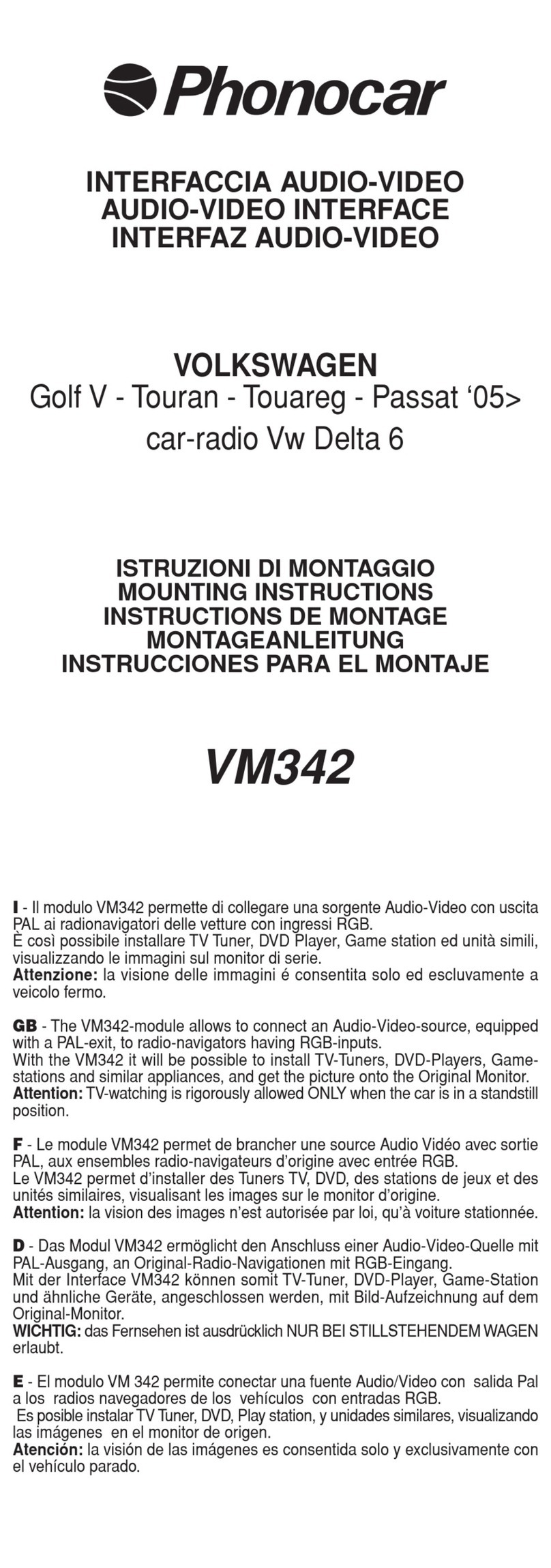 Phonocar VM342 Mounting instructions