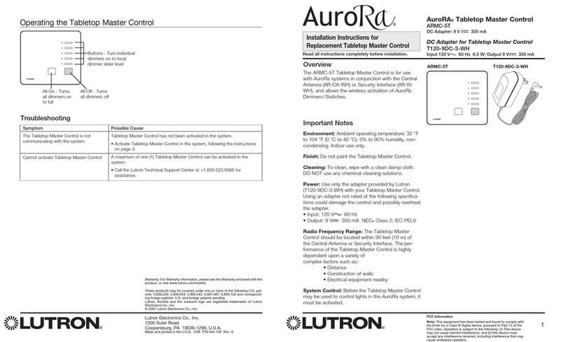 Lutron Electronics AuroRA ARMC-5T Use and care manual