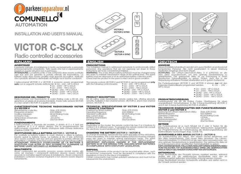Comunello Automation VICTOR 2 Installation and user manual