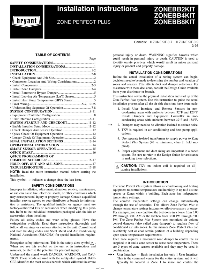 Bryant ZONE PERFECT PLUS ZONEBB2KIT installation instructions