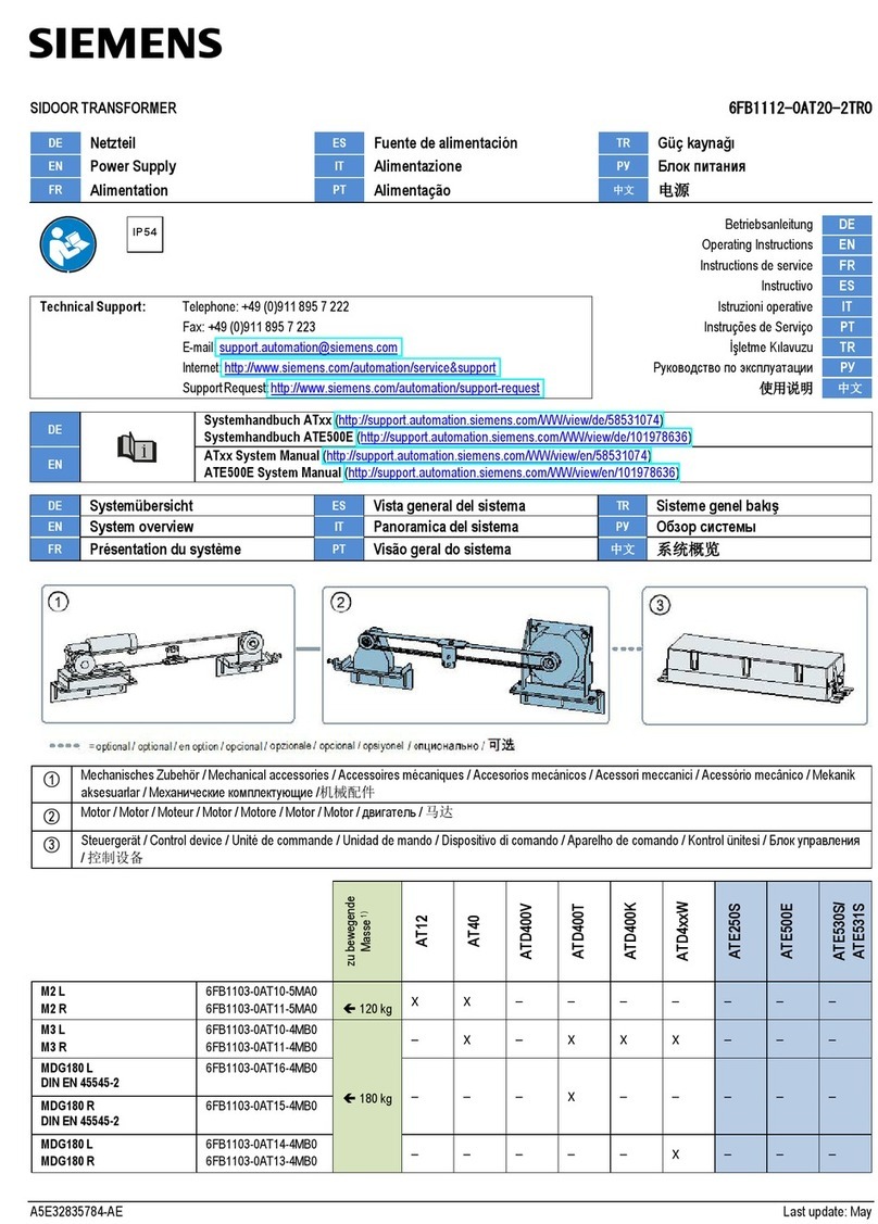 Siemens SIDOOR TRANSFORMER manual
