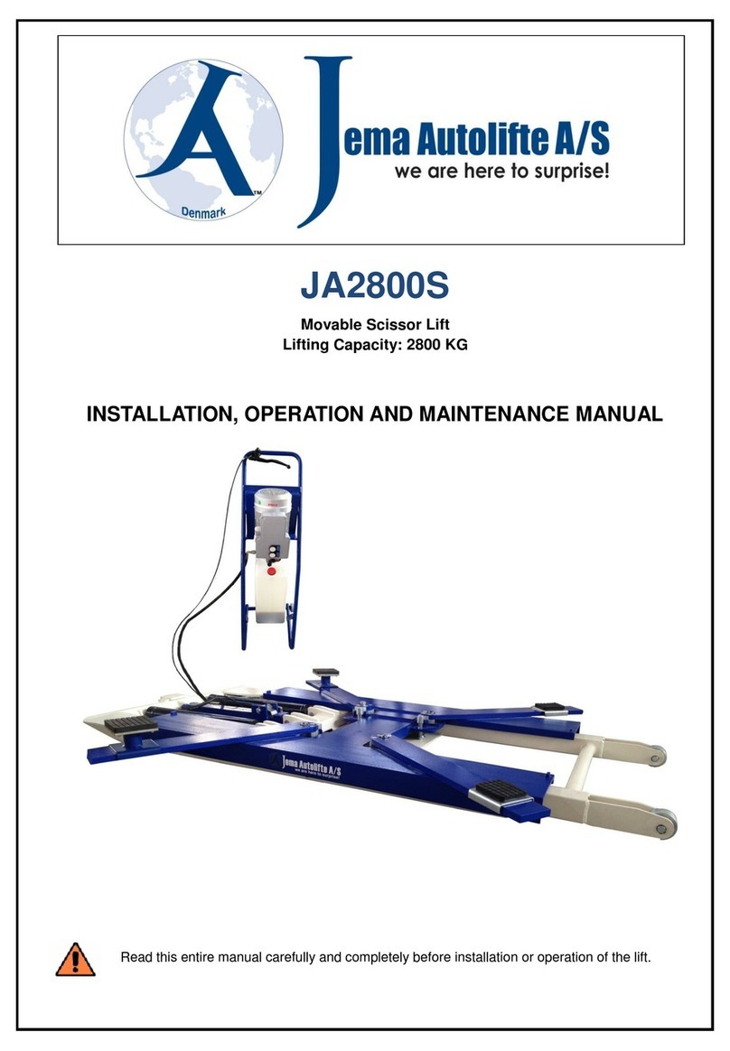 Jema Autolifte JA2800S Installation, operation and maintenance manual Jema Autolifte JA2800S Installation, operation and maintenance manual