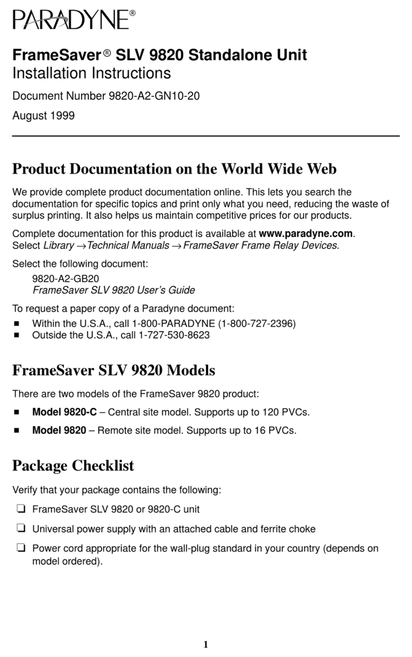 Paradyne FrameSaver SLV 9820-C installation instructions