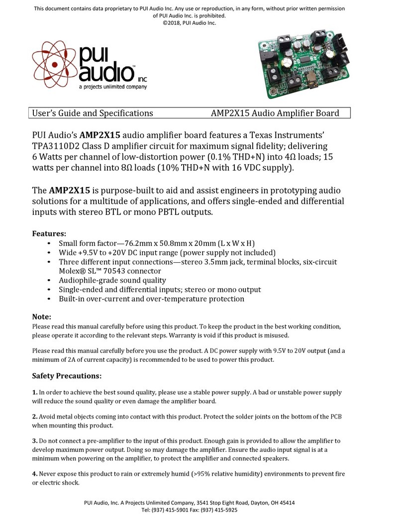 PUI Audio AMP2X15 Product specifications and user's guide
